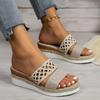 Sandalias y zapatillas de plataforma europeas y americanas con cuña de fondo grueso de talla grande para mujer, verano 2024, con fondo de cuerda de cáñamo y comercio exterior, talla 43