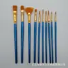 Em estoque 10 Peças com leque pincel de óleo conjunto haste azul perolado conjunto pincel de óleo conjunto de canetas para pintura a guache aquarela