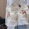 Camiseta Interior de Encaje para Niña de Primavera y Otoño con Lazo y Mangas Largas, Nuevo Dulce Top Interior
