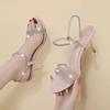 2026 Verano Nuevo Estilo Uso Bidireccional Correa Plateada Tacones de Aguja Sandalias de Estilo Hada para Mujer con Correa de Cristal Tacones Altos Combinados con Faldas