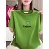 Camiseta de Manga Corta con Estampado de Moda de Marca Tendencia de Este Año para Mujer, Top Casual de Verano con Cuello Redondo, Talla Grande Adelgazante Ropa de Mamá