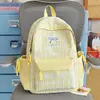 Mochila de estilo japonés ins con bloques de color a cuadros para estudiantes de secundaria y universidad, mochila de viaje con lazo y cinta para chicas
