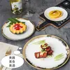 Vajilla cerámica nórdica minimalista para uso diario con borde dorado, incluyendo platos estilo occidental, platos para filete y platos de servir, para una decoración del hogar de lujo ligero