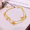 Loja Dourada Mesmo Estilo Pulseira Borboleta e Flor Banhada a Ouro para Mulheres, Pulseira Borboleta Flor Dupla Camada Moda Luxo Leve, Presente para Namorada