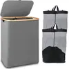 Cesta de Almacenamiento de Tela Oxford para Ropa Sucia, Contenedor Plegable con Estructura de Bambú, Cesto para Ropa Sucia con Bolsa de Malla, Almacenamiento de Juguetes y Snacks
