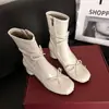 Nuevas Botas Cortas Versátiles de Tacón Grueso con Cremallera Lateral Estilo Francés Gentil Punta Redonda Estilo Ballet Botas Delgadas con Moño Otoño e Invierno 2026
