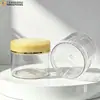 En stock: Botellas transparentes de boca ancha de 56 dientes/68 dientes/89 dientes, tarro de crema de 250 g con tapa transparente de borde dorado, material de embalaje para mascarilla capilar de 500 g