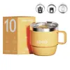 Taza de café de acero inoxidable 304 transfronteriza, taza de 10 oz con asa, doble capa con tapa, vaso de agua aislado para oficina