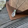 Collar de Cadena para Clavícula de Plata S925 con Colgante de Calcedonia Blanca de Alta Calidad en Forma de Calabaza Incrustado con Ágata de Color Jade para Mujeres, Cadena de Moda Ligera de Lujo para Socialité