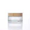 Frasco Transparente Fosco Personalizado para Creme Facial Cosmético Loção Creme para Olhos Tamanho Viagem Frasco Vazio Tampa de Madeira de Bambu Frasco de Amostra de Vidro para Máscara