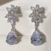 Venta Caliente Transfronteriza Nuevo Llegado Pendientes de Gota de Agua Completamente de Diamante Zirconia Femenina Lujo Ligero Pendientes Brillantes de Boda Nupcial