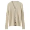 Suéter de punto clásico acanalado con cuello en V, nuevo modelo de otoño e invierno, top base deshirt para mujer de cachemira 100% pura, de un solo botón