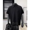 Camisa Polo Masculina Manga Curta Cinza Escuro Padrão Trigo Verão Marca Tendência Camiseta Pesada Manga Meia Estampa Americana Cleanfit