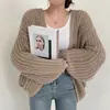 Suéter cárdigan de punto versátil, holgado, casual, color liso, manga de farol, estilo perezoso de otoño coreano