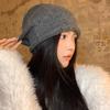 K-Style de Pure Color Cold Hat Internet Celebrity Hat Feminino Outono e Inverno Pelúcia Tricotado Rosto-Mostrando Pequeno Pelo Chapéu Grande Circunferência Da Cabeça Baotou Chapéu