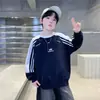 Sudadera de Manga Larga con Cuello Redondo, Estampado de Letras, Patchwork Rayado, Nueva Tendencia Fresca para Niños 2026, Otoño Casual Elegante