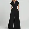 Ropa de Mujer Nueva de Verano 2026, Moda Transfronteriza Europea y Americana, Elegante Mono de Pierna Ancha de Color Sólido con Cuello en V y Cintura Ajustada para el Trabajo