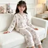 Pijama Infantil de Algodão Nuvem para Meninas Conjunto Decote V Manga Longa Calça Comprida Desenho Animado Fofo Temporada Primavera Outono Crianças Médias e Grandes Roupa de Casa
