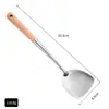Espátula de Aço Inoxidável 304 Espessada Conjunto de Utensílios de Cozinha Colher de Cozinhar Cozinha Doméstica Cozinha Cabo de Madeira de Faia Escorredor de Sopa Espátula