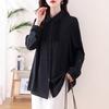Talla grande Camisa estilo occidental para mujer chica gordita Otoño Negro Suelta Adelgazante Mamá Manga Larga Top Camisa Base Camiseta
