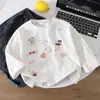 Q027 Top de Verano de Manga Larga Estilo Coreano Moderno para Niños, Camiseta Casual Holgada Estampada, Camiseta de Algodón de Manga Corta para Niños