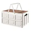 Caja Organizadora de Almacenamiento para Camping al Aire Libre Caja para Maletero de Coche Tapa de Madera Asa Plegable Caja Plegable de Almacenamiento