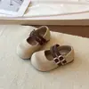Sapatilhas Mary Jane Femininas 2026 Outono Novas Respiráveis Bico Redondo Sapatilhas Mary Jane Sapatos de Couro para Bebês Flats de Baixo Corte com Trama de Linho