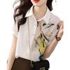 Estilo Comercio Exterior 2026 Verano Nuevo Estampado de Pintura a Tinta Diseño Patchwork Camisa Versátil para Mujer, Top Adelgazante y Elegante
