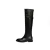 Botas femininas de cano alto feitas de couro de flor integral, botas de montaria de cano alto, novo estilo de inverno, couro genuíno, bico redondo, salto baixo, botas de cano alto, botas individuais