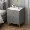 Mesita de noche de madera maciza para dormitorio del hogar, mesita de noche de losa de roca de lujo ligero, mueble de almacenamiento de mesita de noche simple de alta gama, completamente ensamblado