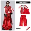 Roupas de Street Dance para Meninos Hip-Hop Outfits Modernos Infantis Marca de Moda Hip-Hop Roupa Infantil Roupa para Apresentação na Passarela de Couro Vermelho Brilhante para Meninos