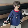 Camiseta Deportiva Falsa de Dos Piezas para Niños de Primavera y Otoño Estilo Coreano Suéter de Punto de Algodón Puro para Niños Ropa Casual para Bebé