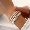 Collar Francés Apilado con Corazón de Perlas y Diamantes Completos, Elegante Collar Multicapa con Perlas de Imitación en Forma de Arroz, Joyería Transfronteriza Europea y Americana para Mujeres