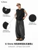 Colete Masculino G-Stone de Algodão Bambu Bordado com Logo Pequeno Manga Curta Caída Solta Camiseta Versátil Camada Base Fitness
