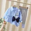 Camisa Feminina Estilo Novo Primavera 2026, Camisa Fofa e Fashion com Estampa de Desenho e Laço para Bebês Meninas, Roupa Infantil para Exportação