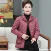 Chaqueta Acolchada de Algodón para Mujer, Estilo Nuevo, Moderna y Versátil, Tops Estampados Estilo Étnico de Terciopelo de Manga Larga para Madres de Mediana Edad y Mayores
