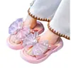Pantuflas de Malla con Encaje para Niñas Verano Nuevo Estilo Zapatos de Princesa para Niñas con Suela Suave Punta de Perla Tacones Planos para el Hogar Moda