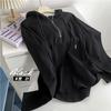 Sudadera Irregular con Media Cremallera para Mujer Gris Oscuro Holgada Casual Sudadera con Capucha para Estudiante Sudadera de Algodón Chaqueta Top para Mujer Otoño
