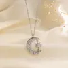 Collar Colgante de Diamante Estrella y Luna de Lujo Moda Transfronteriza Cadena para Clavícula de Mujer con Estrella y Luna Ropa de Mujer para Vacaciones