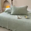 Juego de Cuatro Piezas Estilo Crema de Alto Gramaje Color Sólido Encaje Francés Vellón de Leche Estilo Colcha Clase A Ropa de Cama de Vellón Otoño/Invierno