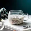 Taza de Vidrio Resistente al Calor al por Mayor Taza goodmoring Taza de Desayuno Leche Transparente Taza de Café Americano Taza de Jugo Taza de Agua