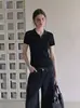 Suave polo morado de tacto frío, manga corta, tejido, para mujer, verano, corte ajustado, agradable a la piel, casual, elegante, top 8792