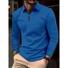 Camisa Polo Cómoda de Waffle de Manga Larga Talla Grande para Hombre Estilo Europeo y Americano Verano Hombre Delgado Color Sólido Manga Larga