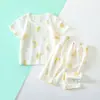 Conjunto de Verão Fino para Bebê com Manga Curta e Calça Três Quartos, Roupa de Casa Respirável 100% Algodão para Bebês, Conjunto de Duas Peças Sem Costura Unissex