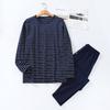 Ropa interior térmica de algodón puro y licra para hombre, con cuello redondo y rayas, cómoda y resistente al frío, para otoño.