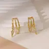 Brincos de Franja Populares Europeus e Americanos Transfronteiriços Banhados a Ouro 18K com Zircônia Estilo Moda Versátil de Alta Qualidade