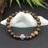 Pulseira Cruzada com Contas Pretas de Pedra de Fígado, Pulseira de Contas de Madeira Feita à Mão, Pulseira Cruzada Popular de Venda Quente Transfronteiriça, Joia Pequena Unissex, Atacado