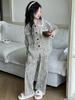 Conjunto de Ropa de Casa para Niñas Estilo Primavera y Otoño con Bordes Deshilachados, Nuevo Modelo 2026, Conjunto de Dos Piezas de Pijama Rayado de Algodón Puro para Niña Grande