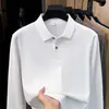 Camisa polo de manga larga de algodón piqué hexagonal puro para hombre, nuevo estilo otoño 2026, cuello camisero, color liso, camiseta casual y transpirable para hombre