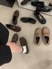 Mocasines Marrones de Gama Alta con Forro Polar Zapatos Tipo Frijol Slip-on Negros Zapatos de Una Capa Zapatos de Mujer Combinan con Todo Zapatos Británicos de Cuero
